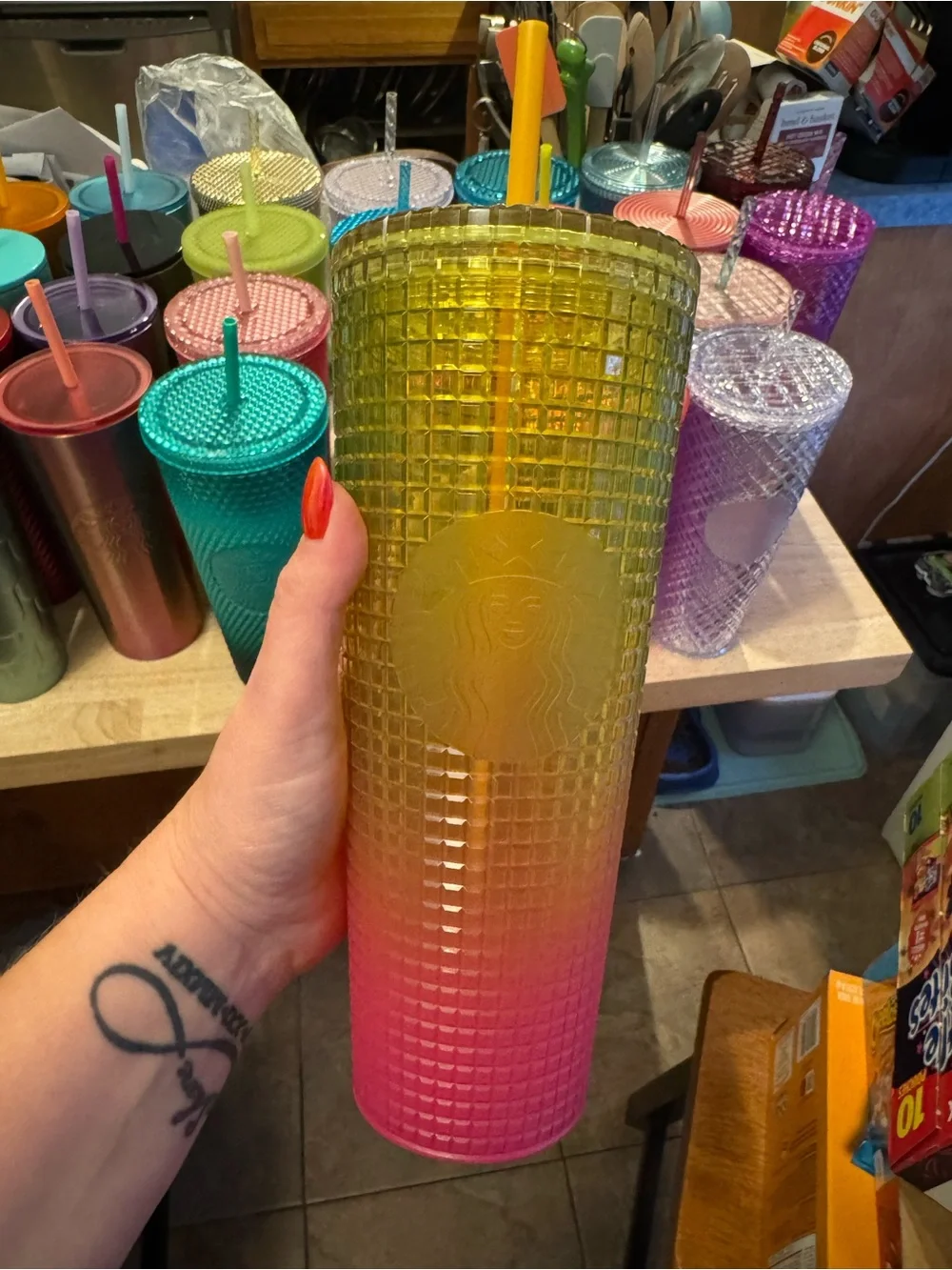 Starbucks Yellow to Pink Ombre Studded Tumbler with Straw